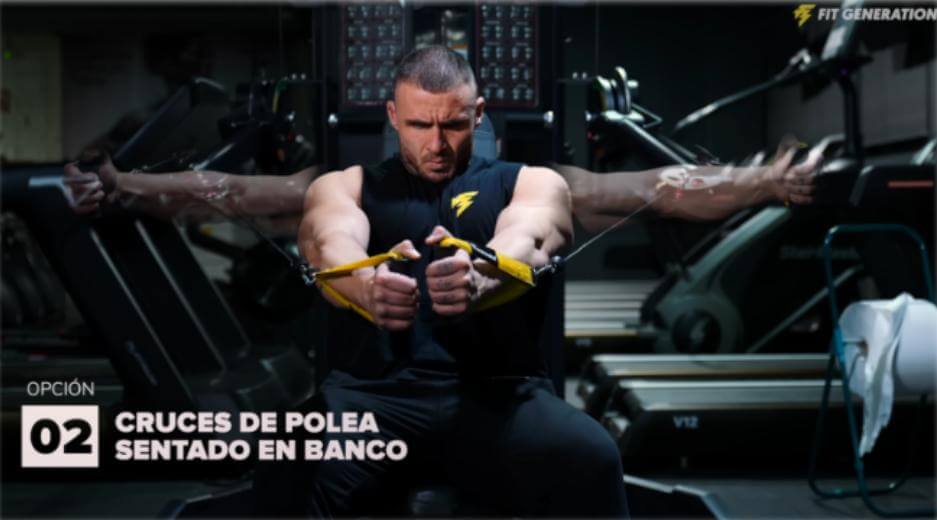 Cruces de polea sentado en banco