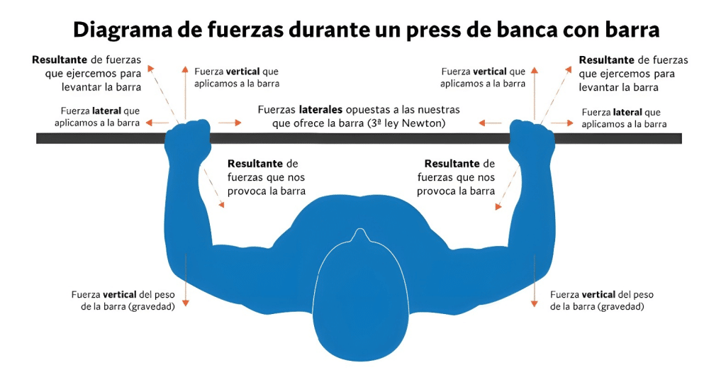 Diagrama de fuerzas aplicadas press de banca