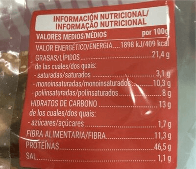 Ingredientes y valores nutricionales