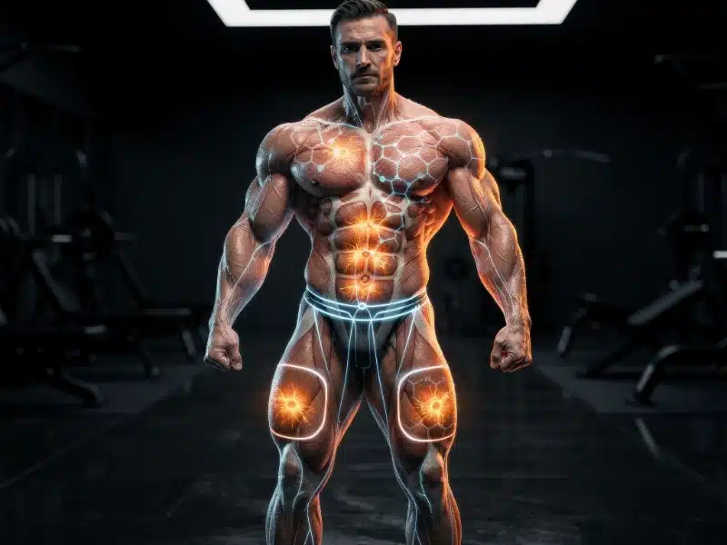 Visualización científica del impacto interno de sustancias en atleta de alto rendimiento